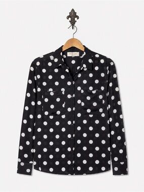 Guess Monochrome Polka Dot Button Down Top Blouse S